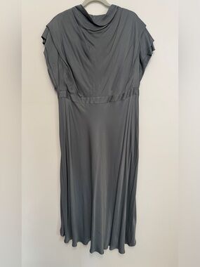 Anthropologie Gray Satin Draped Midi Dress